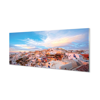 Tableaux sur verre acrylique Grèce panorama du coucher du soleil ville