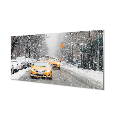 Tableaux sur verre acrylique Voiture de ville de la neige d'hiver