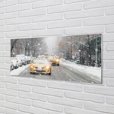 Tableaux sur verre acrylique Voiture de ville de la neige d'hiver