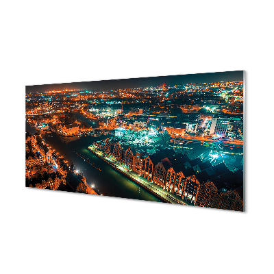 Tableaux sur verre acrylique Panorama de nuit gdańsk rivière