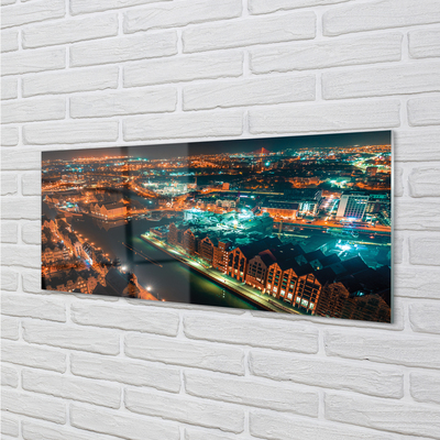 Tableaux sur verre acrylique Panorama de nuit gdańsk rivière