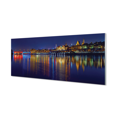 Tableaux sur verre acrylique Ville de varsovie nuit pont de la rivière