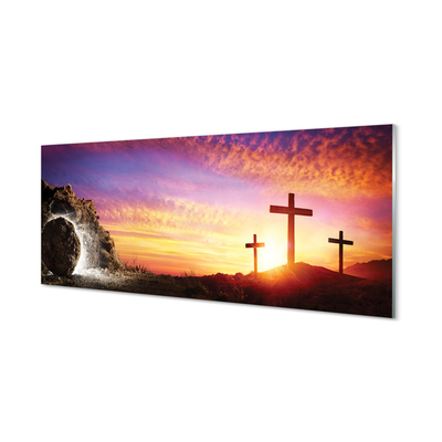 Tableaux sur verre acrylique Croix grotte coucher du soleil