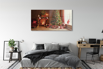 Tableaux sur verre acrylique Cadeaux cheminée lumières de noël