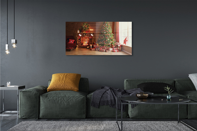 Tableaux sur verre acrylique Cadeaux cheminée lumières de noël