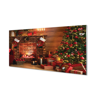 Tableaux sur verre acrylique Cadeaux de décoration d'arbre de noël cheminée