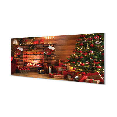 Tableaux sur verre acrylique Cadeaux de décoration d'arbre de noël cheminée