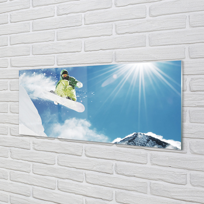 Tableaux sur verre acrylique Planche à neige de montagne man