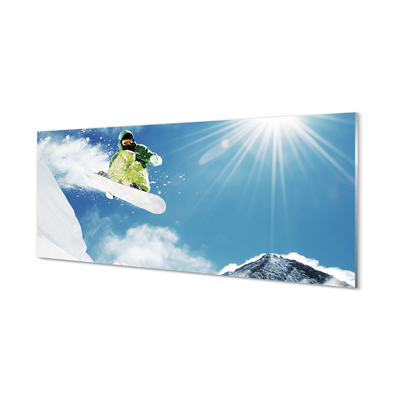 Tableaux sur verre acrylique Planche à neige de montagne man