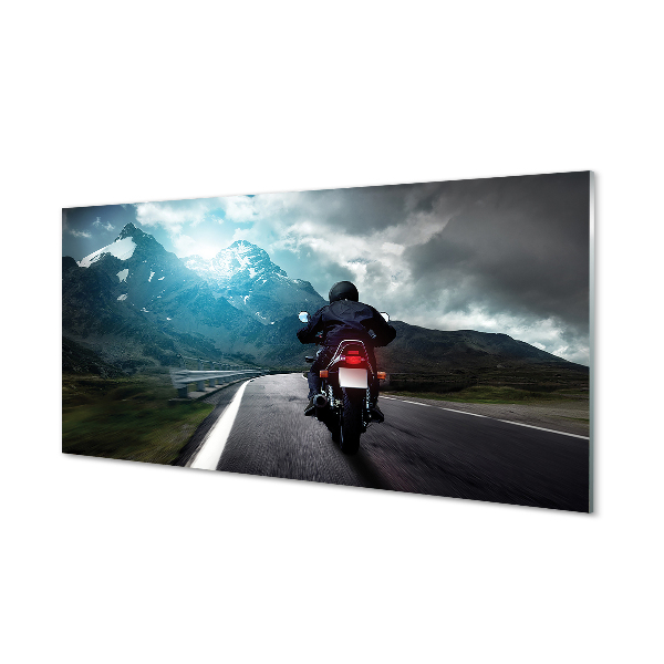 Tableaux sur verre acrylique Route montagne moto ciel homme