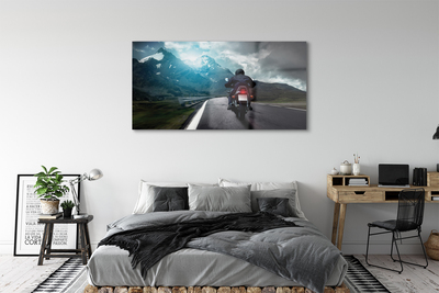 Tableaux sur verre acrylique Route montagne moto ciel homme