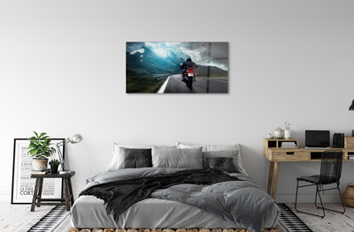 Tableaux sur verre acrylique Route montagne moto ciel homme