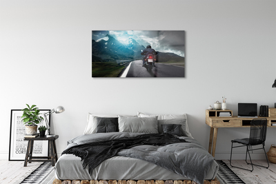 Tableaux sur verre acrylique Route montagne moto ciel homme