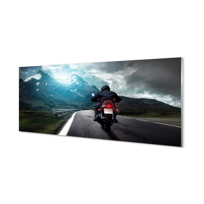 Tableaux sur verre acrylique Route montagne moto ciel homme