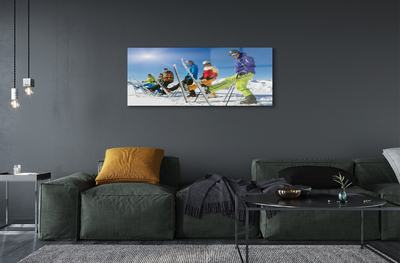 Tableaux sur verre acrylique Skieurs montagnes d'hiver