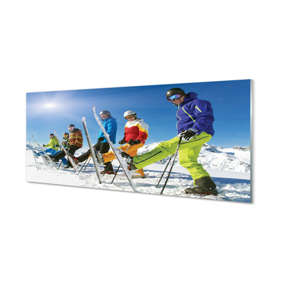 Tableaux sur verre acrylique Skieurs montagnes d'hiver