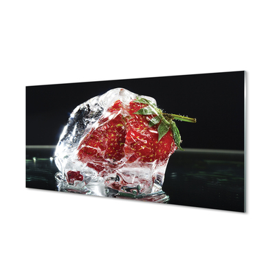 Tableaux sur verre acrylique Fraises dans le cube de glace