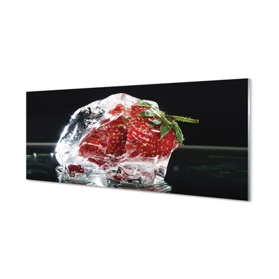 Tableaux sur verre acrylique Fraises dans le cube de glace