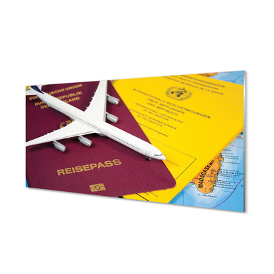 Tableaux sur verre acrylique Carte du passeport avion