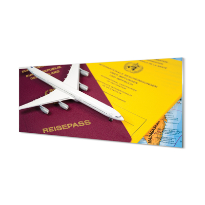 Tableaux sur verre acrylique Carte du passeport avion