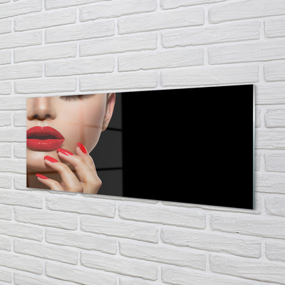 Tableaux sur verre acrylique Femme lèvres rouges et les ongles