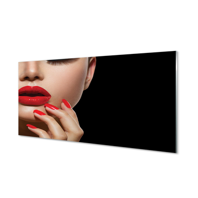 Tableaux sur verre acrylique Femme lèvres rouges et les ongles