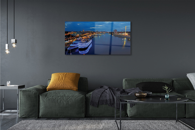 Tableaux sur verre acrylique La ville de la mer du navire au ciel nocturne