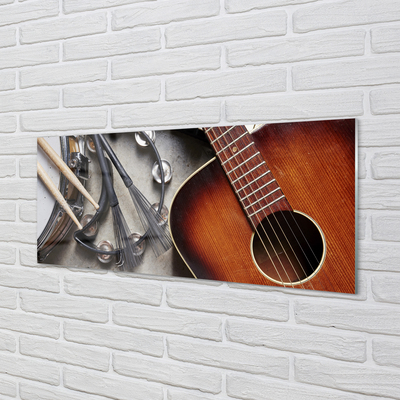 Tableaux sur verre acrylique Guitare bâtons microphone