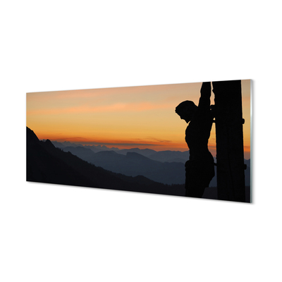 Tableaux sur verre acrylique Jésus crucifié coucher du soleil
