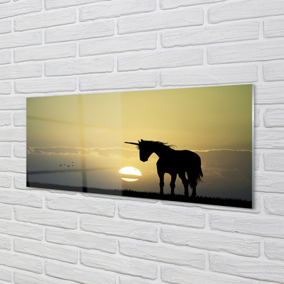 Tableaux sur verre acrylique Champ licorne coucher du soleil