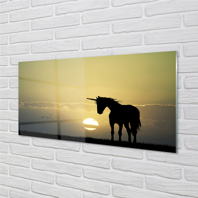 Tableaux sur verre acrylique Champ licorne coucher du soleil