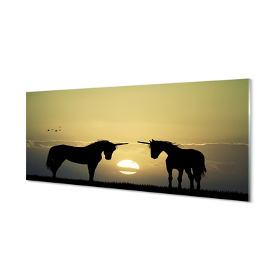 Tableaux sur verre acrylique Coucher du soleil sur le terrain licornes