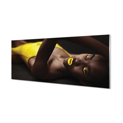 Tableaux sur verre acrylique Bouche jaune femme