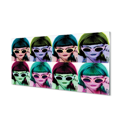 Tableaux sur verre acrylique Cheveux féminins lunettes de couleur