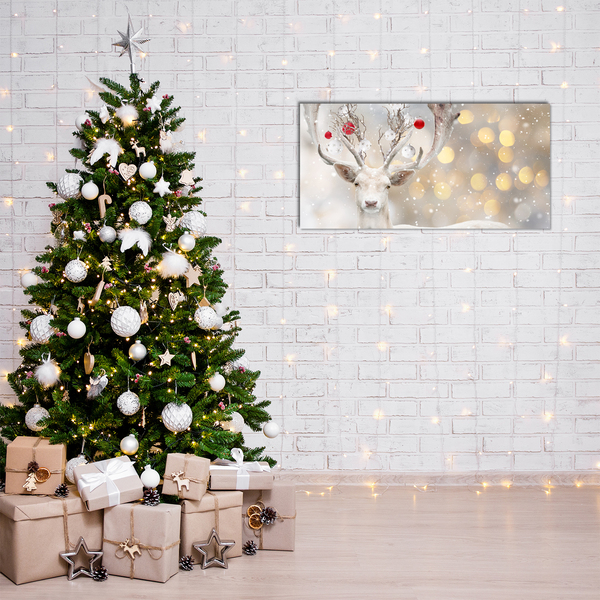 Tableaux sur verre acrylique Renne Blanc boules de Noël