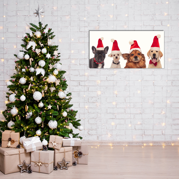 Tableaux sur verre acrylique Chiens Père Noël Noël
