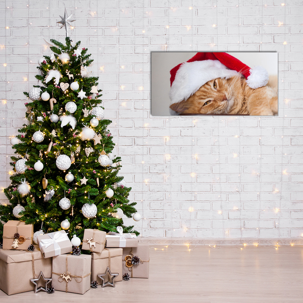 Image sur verre acrylique Chat Chapeau de Père Noël de Noël