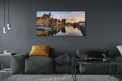 Tableaux sur toile canvas Port du lever du soleil de la rivière gdańsk
