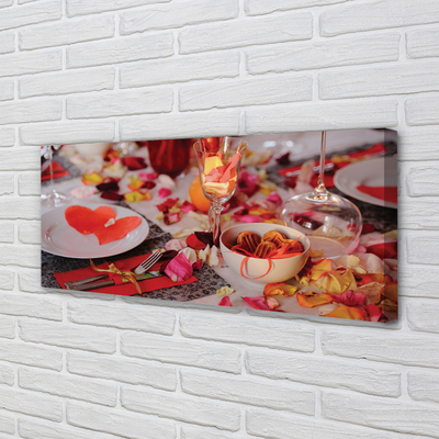 Tableaux sur toile canvas Coeur de pétales de rose lunettes de dîner