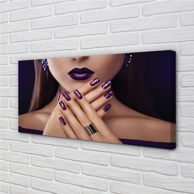 Tableaux sur toile canvas Femme mains lèvres violettes