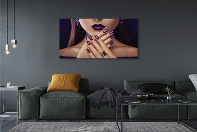 Tableaux sur toile canvas Femme mains lèvres violettes