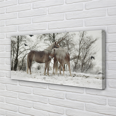 Tableaux sur toile canvas Licornes forêt hiver