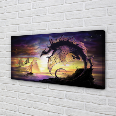 Tableaux sur toile canvas Dragon mer nuages ​​bateaux