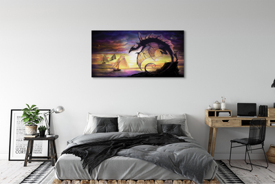 Tableaux sur toile canvas Dragon mer nuages ​​bateaux