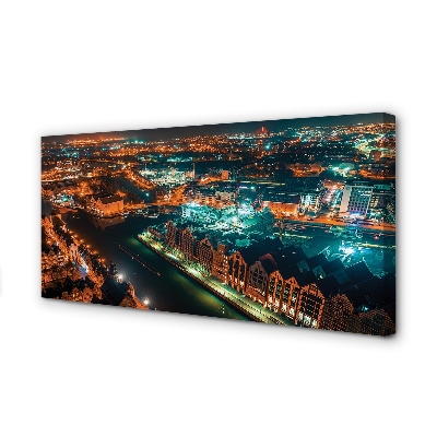 Tableaux sur toile canvas Panorama de nuit gdańsk rivière