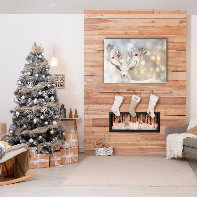 Tableaux sur toile Renne Blanc boules de Noël