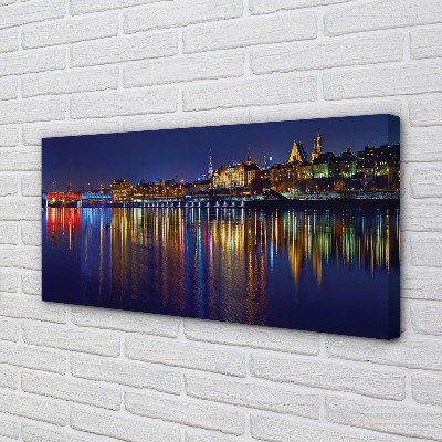 Tableaux sur toile canvas Ville de varsovie nuit pont de la rivière