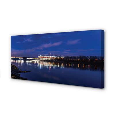 Tableaux sur toile canvas Rivière stade varsovie pont nuit