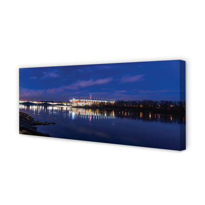 Tableaux sur toile canvas Rivière stade varsovie pont nuit