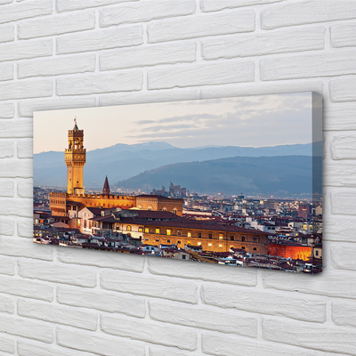 Tableaux sur toile canvas Panorama coucher du soleil château italie
